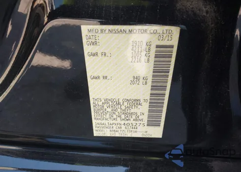 2015 Nissan Altima 2.5 Sl z USA, uszkodzony, nr VIN 1N4AL3APXFN405275